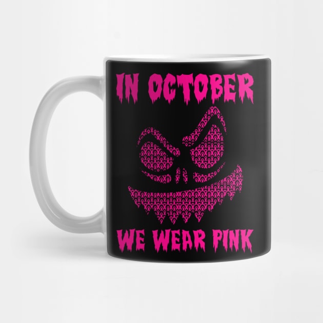 In October We Wear Pink Breast Cancer Jackolantern Halloween Ribbon by Zimmermanr Liame